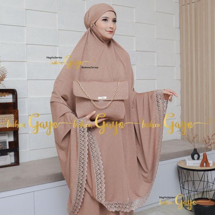 STOK TERBATAS MukenaGAYO, Mukena Dewasa Bahan Jersey Jaguard Jumbo Renda Mewah Menutup Dagu Tertutup