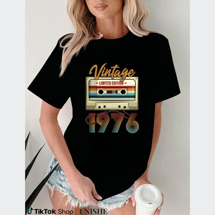 Unisex Casual T-Shirt with 1976 Cassette Tape Vintage Design – 100% Cotton B-day Tee