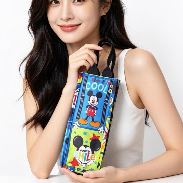 Tas Mickey Botol 1 Liter Size 10 x 10 x 25 cm Tas Karakter Lucu Tali Hitam navy Bahan Polymicro Coco