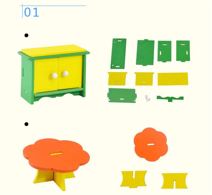 Kayu Miniatur Rumah Boneka Furniture Set Pendidikan Rumah Bermain