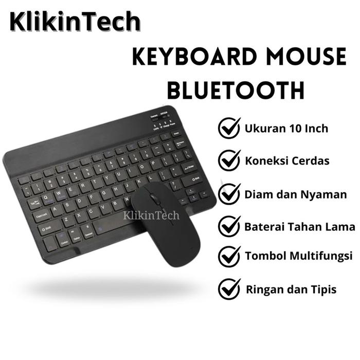 Keyboard Bluetooth dan Mouse Wireless 10 Inch Lightweight Portable PC Tablet IOS Android HP