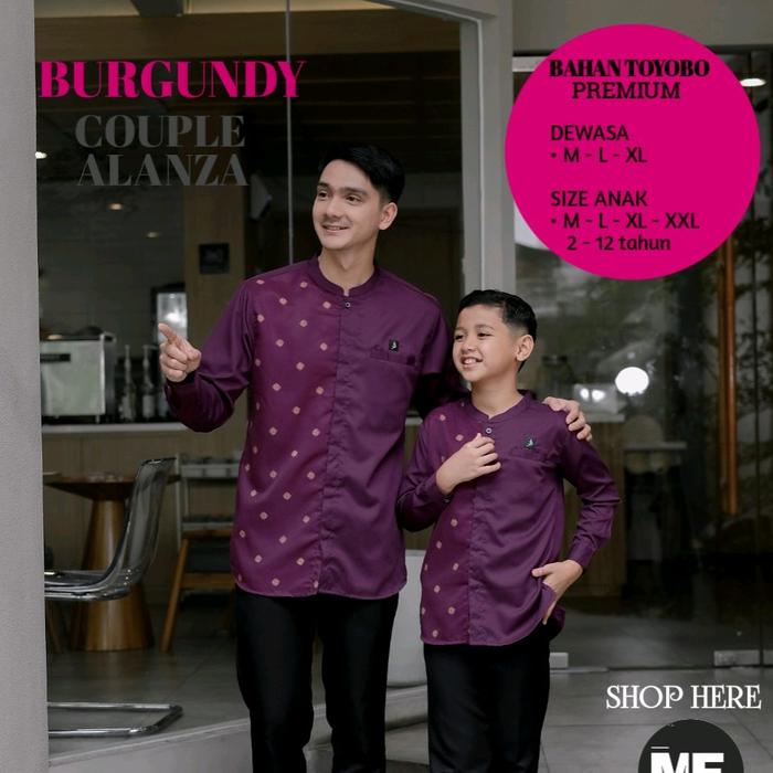 Baju Koko Kurta sublime couple ayah dan anak Lengan panjang Toyobo BURGUNDY  original Alanza