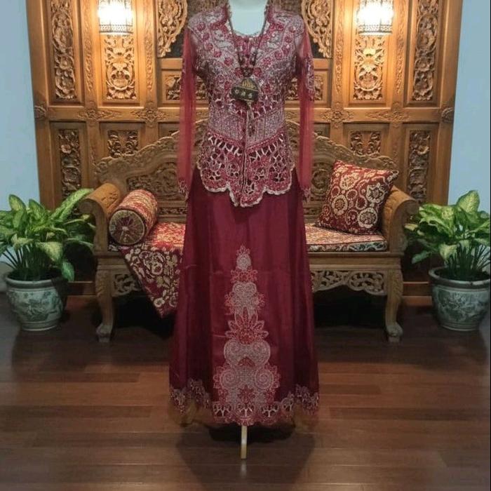 Setelan Kebaya Motif Bordir Tempel Berfayet Rok Model A Cocok untuk Pesta, Pernikahan, Perpisahan, W