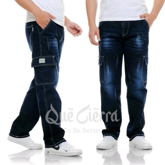 Celana Cargo Jeans Reguler Panjang Pria Qc Cakar Denim Size 28-38 Stretch Melar Original Premium Cow