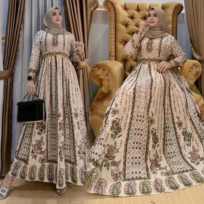 Gamis hindi layla cream standar & jumbo terbaru