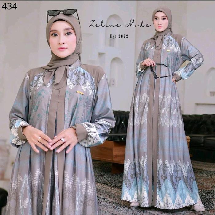 Gamis Zeline Mode Gamis Mamba Twill Mix Ceruti Set Hijab Muslim Wanita