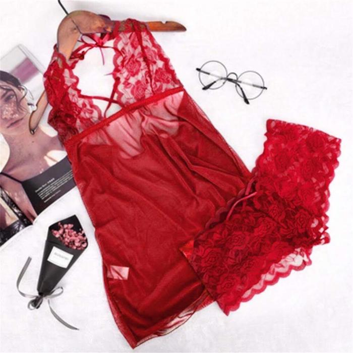 SONIA PREMIUM Sexy Lingerie Babydoll + Panties Panty Celana Dalam Maroon Red Lace Renda Merah Black 