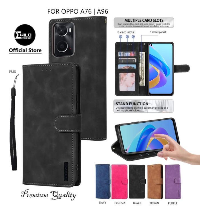 Wilocase Untuk Oppo A76 | Oppo A96 Flip Leather Case Premium/Case Hp Dompet Terbaru