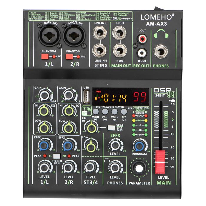 Mini 4 Channel Audio Mixer Individual +48V Phantom Power 99 DSP