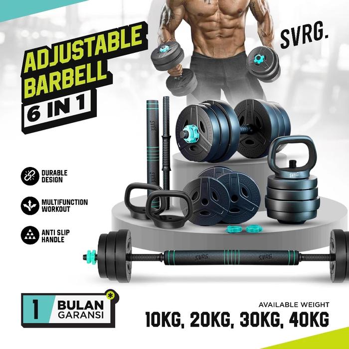 AJS- Adjustable Barbell 6 in 1 Dumbbell Kettlebell Barbel 20kg