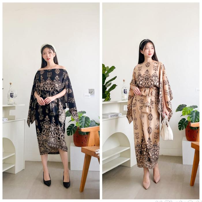 Setelan Batik Wanita Modern MADONNA baju pesta kondangan casual motif Atasan Batwing Rok Lilit Katun
