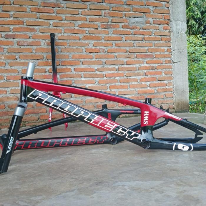 Frame prophecy merah hitam loreng+fork zoom custom steel