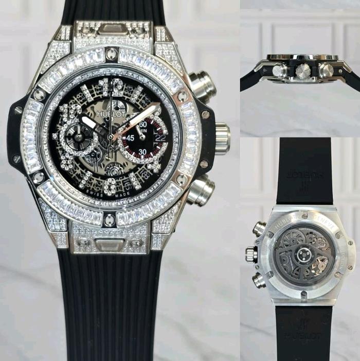 Jam tangan hublot big bang king silver daimond 44mm