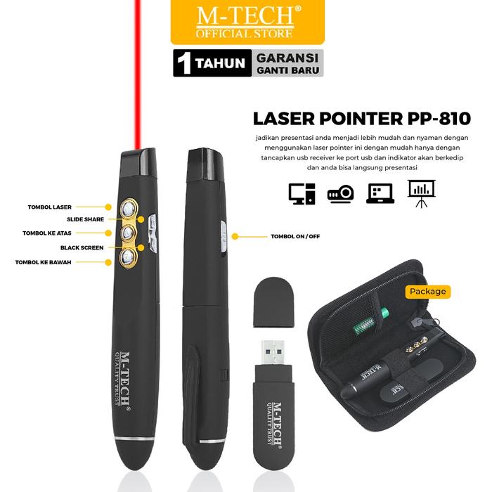 M-Tech Original Laser Pointer Wireless Presenter Alat Presentasi Gratis Pouch