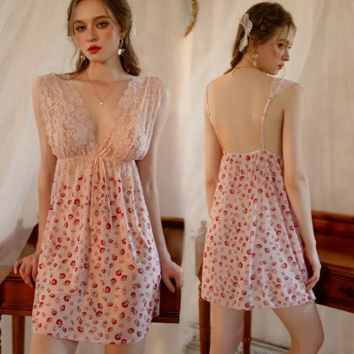 Tianaasarr Baju Tidur Wanita Fashion Pola Bunga Dress Lingerie Sexy Hot binal Premium Transparan Ren