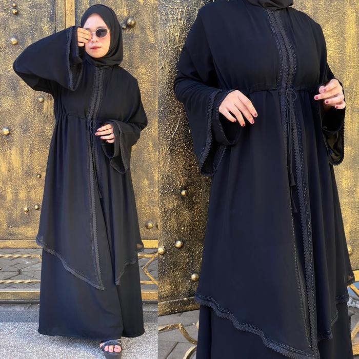 ABAYA FAIZAH JETBLACK KOMBINASI SIFON DEWASA DAN ANAK S M L XL XXL ANAK NO 2-14 TAHUN Muslim Syari D
