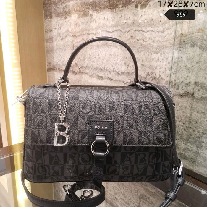 tas bonia original sling top handle bag metis monogram hitam