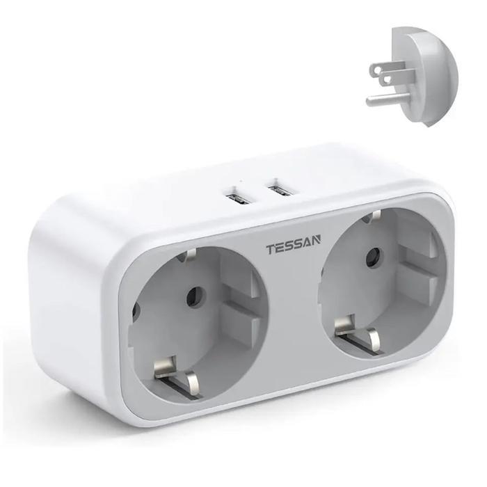 TESSAN TS-321-US Stop Kontak Indonesia to American Travel Adapter / US Adapter with 2 Schuko Plug an
