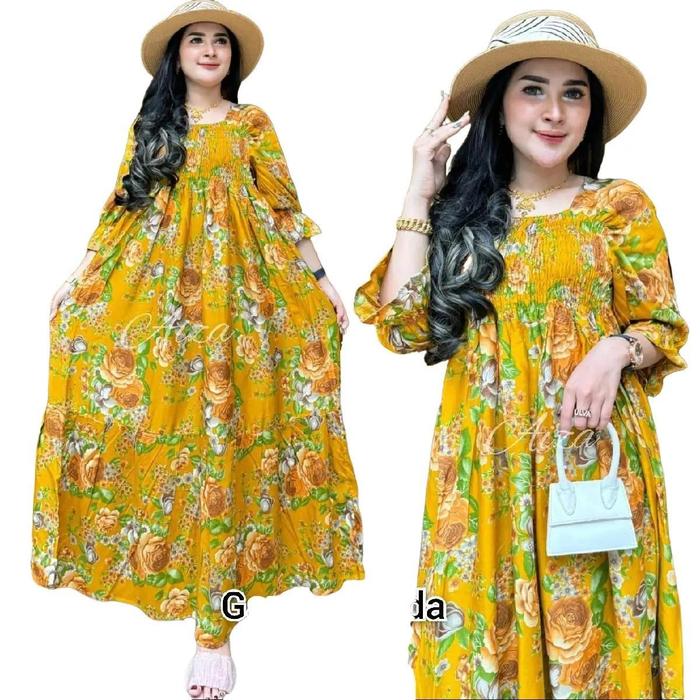 Gamis Canda Korean Mawar Berdusta Daster Bali Katun Bunga Lembut Baju Dress Casual Karet Motif Nyama