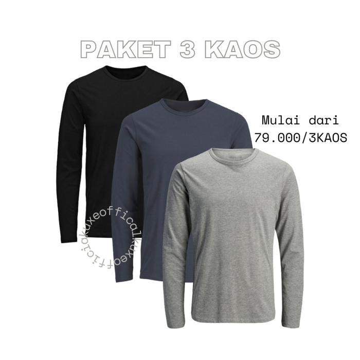 Paket 3 Kaos Lengan Panjang Pria / kaos polos lengan panjang Pria / Baju lengan panjang pria