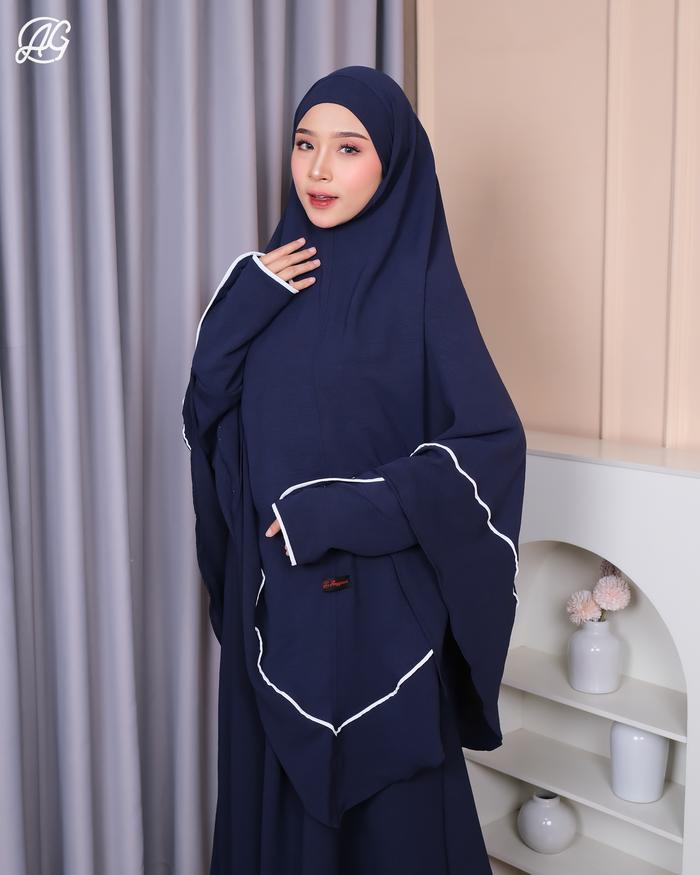 Gamis Set Khodijah Plus Khimar Wanita Muslim List Putih Syar'i Cadar Basic Kancing Tangan Full Aktif