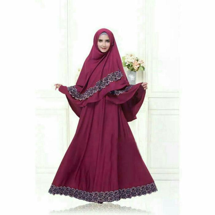 (VKL SHOP) Widya syarii navy dan maroon Widya syarii bahan spandek balon bergo variasi renda kelilin
