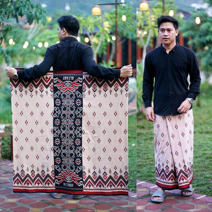 Sarung Goyor dewasa Motif uzair krem Size 120×215 cm Kain Rayon premium grade A Muslim