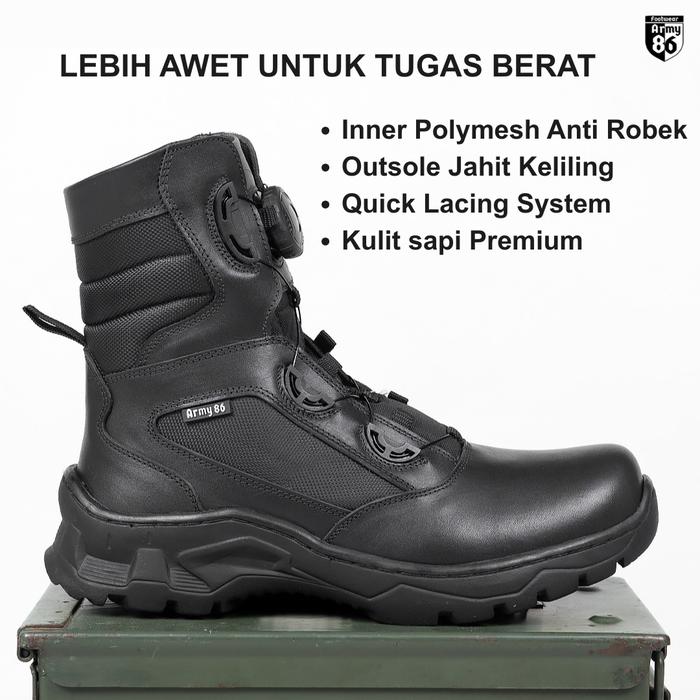 Army86 Nexus Sepatu pdl Quick Lacing system Terbaru TNI Polri Satpam Outdoor Kulit sapi asli