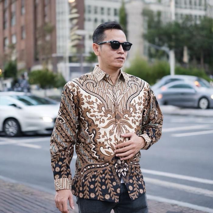 hansoel kemeja batik pria katun halus premium series kertanegara lengan panjang berfuring Casual D