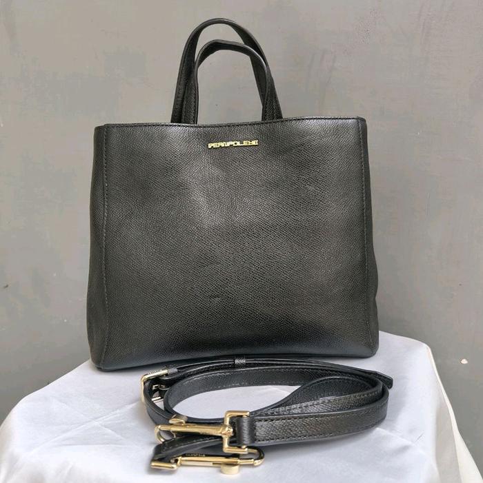 Tas Bean Pole Black Leather Small Satchel Sling Crossbody Bag Preloved