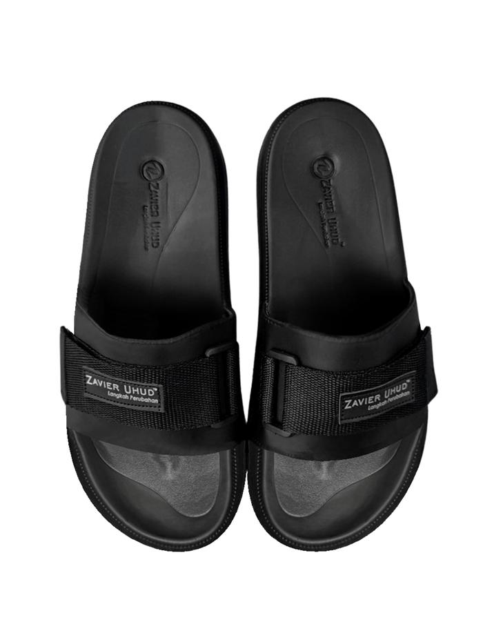 Zavier Uhud - Sentani Black Strip Sendal Selop Hitam Aesthetic Karet Pria dan Wanita Shoes Sendal An