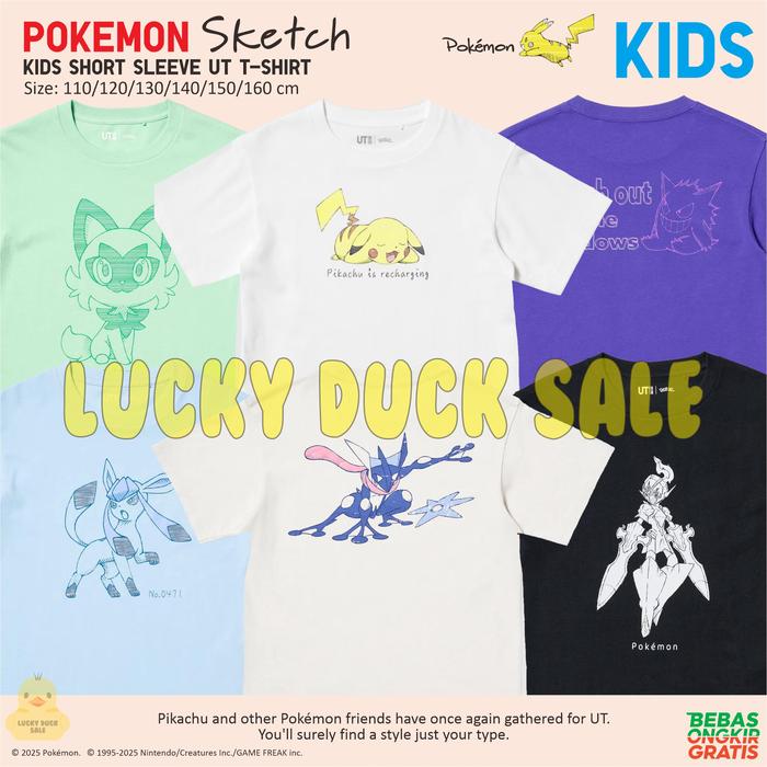 Kaos Pokemon Sketch Kids Baju Regular Anime UT Shirt UNIQLO UT Anak-anak