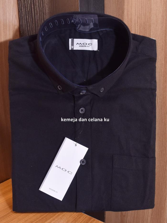 Kemeja Pria MOC Lengan Pendek Hitam Polos Modern Fit LNN 05 #Kemeja Murah