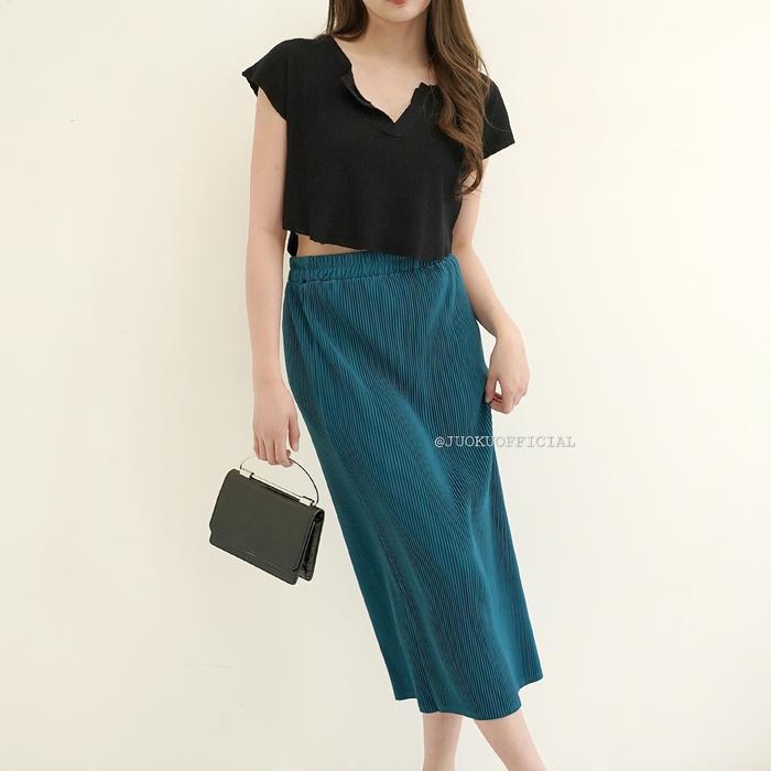 Promo Rok Span Midi Plisket Lidi / Rok Midi Span / Rok Plisket Tanggung / Rok 7/8  / Plisket Premium