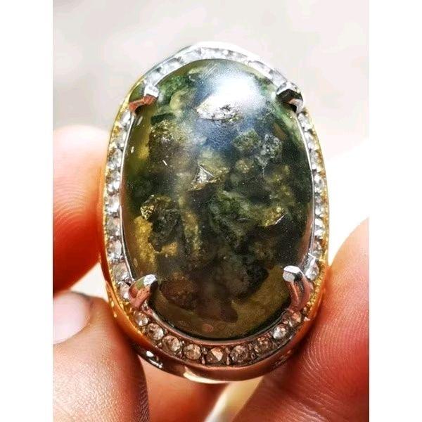 Batu akik natural badar besi tembus cahaya Titanium Ring