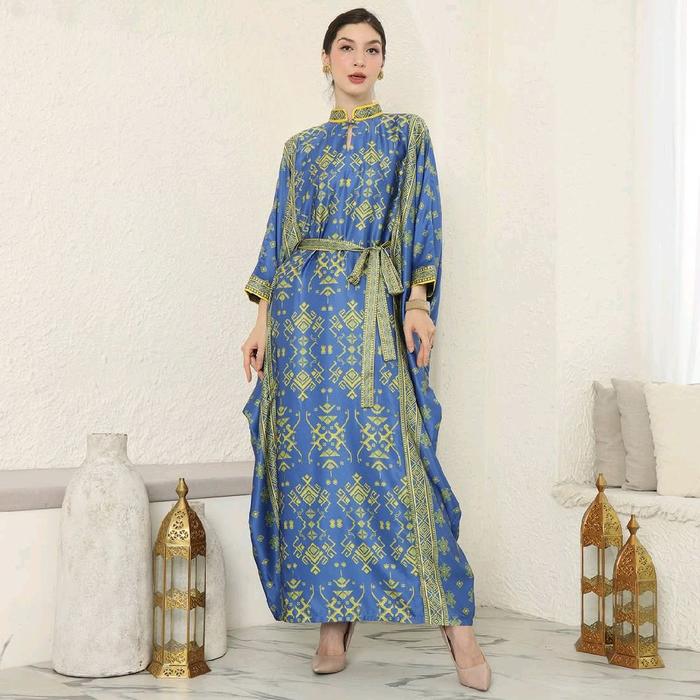 Dress Blue Lime Songket | Kaftan Biru Lime Songket | Kaftan Premium | Kaftan Modern | Kaftan Jumbo |