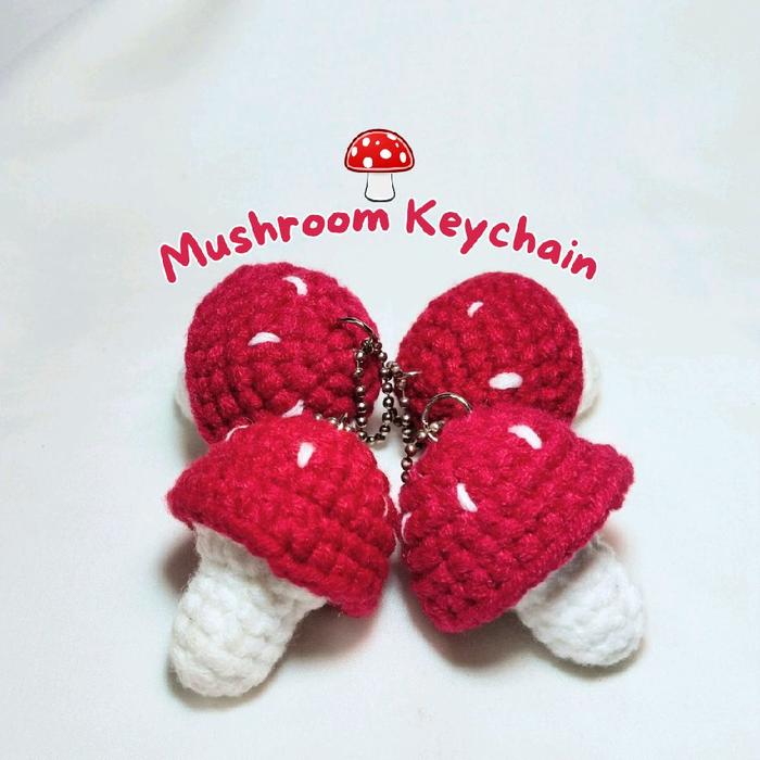 gantungan kunci boneka rajut strawberry, penguin, paus, jamur