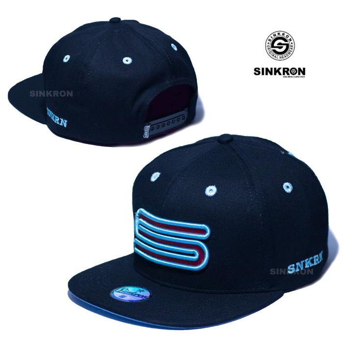 topi original sinkron warna hitam bordir huruf S toska merah Snapback