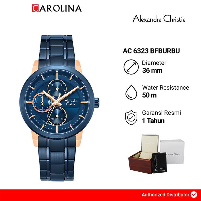 Jam Tangan Wanita Alexandre Christie AC 6323 BFBURBU Multifunction Blue Dial Blue Stainless Steel St