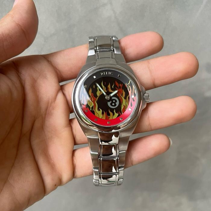 Vintage RELIC BIG TIC 8 BALL FLAME watch, jam FOSSIL BIGTIC flame, jam y2k style