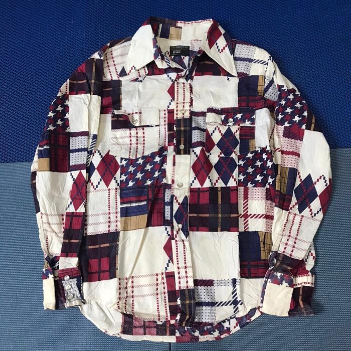 Vintage Towncraft Jc penney tapered Non iron patchwork long sleeves shirt Made in Mexico 50:50 Mat