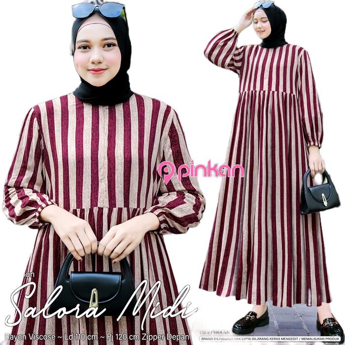 [Pinkan] Salora Midi Homey Dress Rayon Viscose Motif Bunga Gamis Murah Gamis Mewah Busui Zipper Resl
