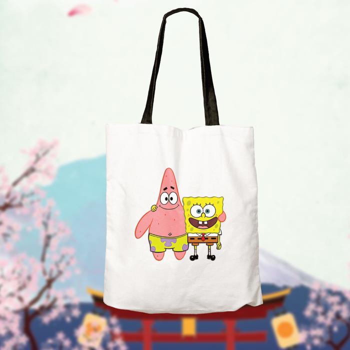 Tas Jinjing Totebag Wanita | Motif Spongebob Patrick | Semi Kanvas 28cm x 38cm | Sekolah/Bermain