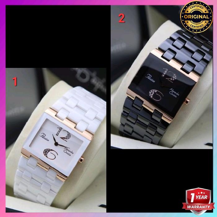 ETTS ORIGINAL GARANSI RESMI 1 TAHUN JAM TANGAN WANITA ALEXANDRE CHRISTIE CEWEK ANALOG KERAMIK STRAP 