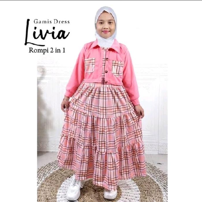 Gamis Dress Livia Rompi 2 in 1 Bahan Voxy (S) Usia 3-4 Tahun - Muslim, Wanita