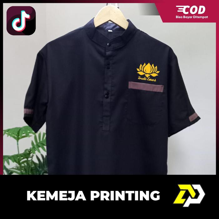 Kemeja PSHT Terate Emas Printing Nyaman - Baju Distro Pria Hitam