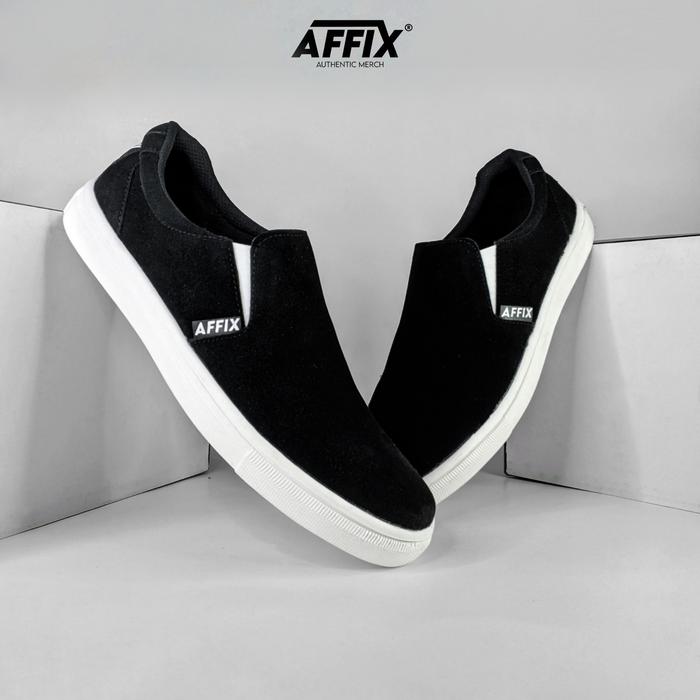 Affix Authentic Merch | Sepatu Sneakers Slip On Pria Brand Lokal Original | Warna Hitam | Size 39-43