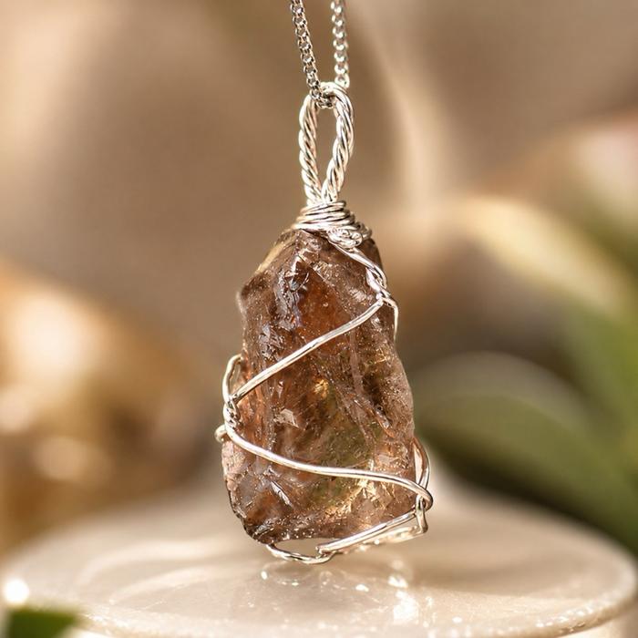 Smoky Quartz Necklace Midnight Cloud Kalung Batu Quarts Asli Warna Asap Dibuat di Turki Panjang 45 c