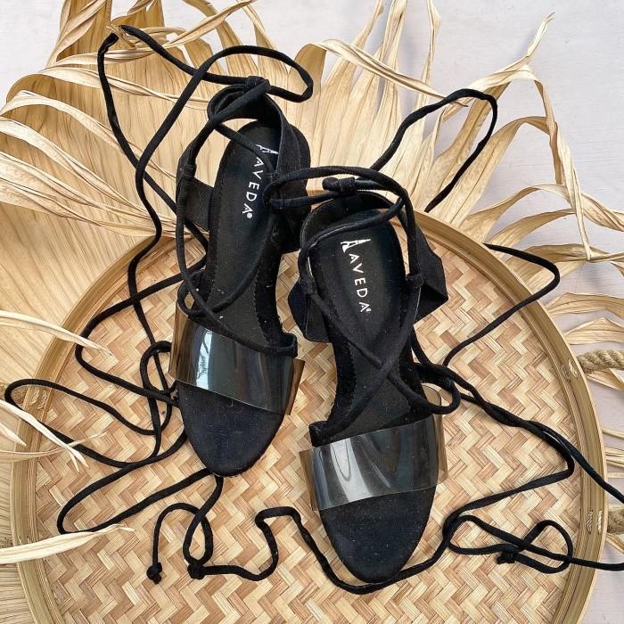 Black Wedges Gladiator Sepatu Kasual Wanita Heels 9cm AVEDA FL4486