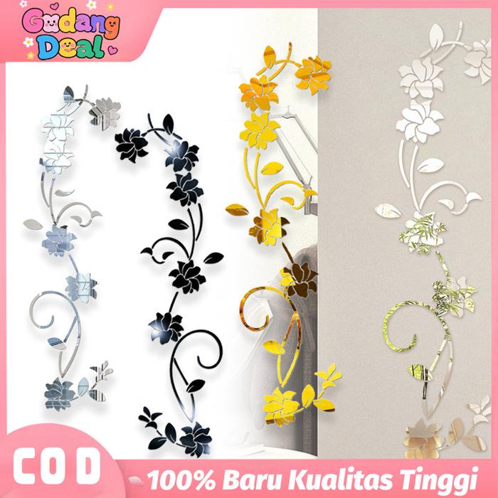 DIY Stiker Dinding Cermin Motif Bunga Stiker Cermin Akrilik Dekorasi Dinding Wall Sticker Bunga